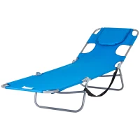 Outsunny Șezlong de grădină, fotoliu cu deschidere căptușită pentru față, șezlong de masaj pentru exterior, buzunar lateral, material textil, metal, Albastru(m-6)