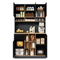 Stylish Kitchen Cabinet with 3 Smooth-Sliding Drawers, Versatile Sideboard with Adjustable Shelves, 105L x 45W x 185H cm, Black+Natural(m-13)