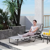 Outsunny Șezlong de grădină pliabil, spătar reglabil pe 4 niveluri, orificiu pentru lectură și suport pentru cap 72 x 194 x 89 cm crem(m-6)
