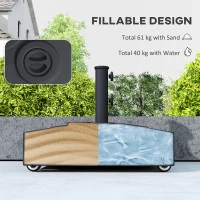 Outsunny Parasolvoet met wielen, vulbaar met 61 kg zand of 40 kg water, geschikt voor parasolstangen met Ø35, 38, 48 mm, zwart(m-5)