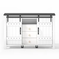 Versatile Sideboard with 3 Drawers and Quiet Sliding Doors, Rustic Buffet Cabinet for Kitchen, Dining Areas, 120L x 40W x 80H cm, White(m-9)