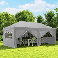 Outsunny Pavilion de grădină exterior pavilion pliabil 3 x 6 m cu 6 pereți laterali, sac de transport inclus, gri(m-6)