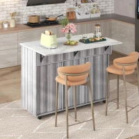 Sleek Kitchen Trolley with 2 Drawers and Foldable Tabletop, Mobile Kitchen Island with Wood Veneer, 129L x 46W x 91.5H cm, Grey+White(m-9)