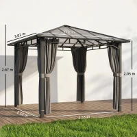 Outsunny Pavilion de grădină aprox. 3 x 3 m, pavilion metalic cu acoperiș din policarbonat de 6 mm, 4 părți laterale, UV50+ gri închis(m-3)