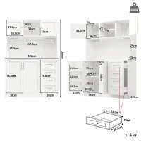 Trendy Sideboard with App-Controlled LED, Snack Rack and Drink Holders, Spacious Buffet with Anti-Tip Fixings, 120L x 40W x 188H cm, White(m-3)