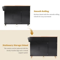 Sleek Kitchen Trolley with 2 Drawers and Cabinets, Mobile Kitchen Island with Foldable Tabletop, 129L x 46W x 91.5H cm, Black+Natural(m-7)