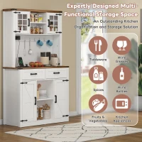 Tall Kitchen Pantry with Drawers and Remote-Controlled LEDs, Stylish Bar Cabinet with Adjustable Shelves, 100L x 40W x 172H cm, Brown+White(m-4)
