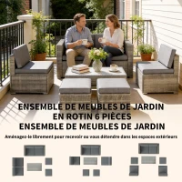 Outsunny Salon de Jardin en Résine Tressée Demi-Ronde 6 Pièces Encastrable Gain de Place 135x66x62cm Gris(m-4)