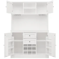 Tall Kitchen Cabinet with Wine Rack and Adjustable Shelves, Spacious Kitchen Cupboard with Doors and Drawers, 120L x 40W x 188H cm, White(m-15)