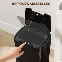 HOMCOM Cubo de Basura Cocina Automático 15 L con Sensor Infrarrojo y Modo Manual Anillo de Retención Antihuellas Negro(m-5)