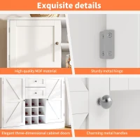 Tall Kitchen Cabinet with Wine Rack and Adjustable Shelves, Spacious Kitchen Cupboard with Doors and Drawers, 120L x 40W x 188H cm, White(m-5)