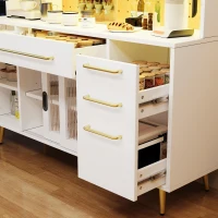 Trendy Sideboard with App-Controlled LED and MDF Pegboard, Tall Storage Cabinet with Sliding Door, 45L x 39W x 171H cm, White(m-10)