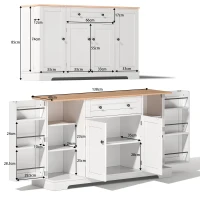 Multifunctional Kitchen Sideboard with Double-Door Compartment, Spacious Cabinet with Adjustable Shelves, 138L x 40W x 85H cm, Natural+White(m-3)
