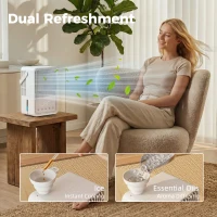 HOMCOM Desk Fan with Humidifier and RGB Light Portable Table Fan with 550ml Water Tank White(m-6)