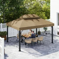 Outsunny Prelată de schimb pentru pavilion 4 x 3 m, acoperiș dublu cu orificii de scurgere, poliester 370 g/m², beige(m-4)