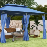 Outsunny Tonelă de grădină 3 x 4 m cort de recepție cu 6 draperii detașabile și acoperiș dublu pentru patio, festival, albastru închis(m-4)