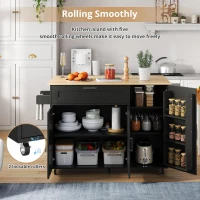 Versatile Kitchen Island with Foldable Worktop and Shelves, Multifunctional Cabinet for Dining Areas, 132.5L x 44W x 90H cm, Black+Natural(m-4)