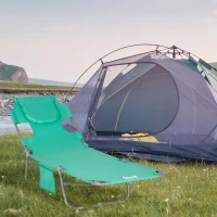 Outsunny Șezlong de grădină, fotoliu cu orificiu pentru față căptușit, saltea de masaj pentru exterior, buzunar lateral, material textil, metal, Grün(m-2)