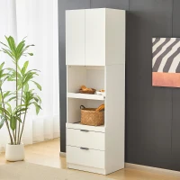 Freestanding Pantry Cabinet with 2 Open Sliding Shelves, Multifunctional Sideboard for Dining & Living Rooms, 59.5L x 45W x 200H cm, White(m-11)