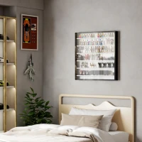 HOMCOM Bacheca Portaoggetti a 5 Ripiani Regolabili in Legno con Ante in Vetro, 80x9.5x83 cm, Bianco e Nero(m-2)