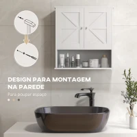 kleankin Armário de Parede para Casa de Banho Rústico com Compartimento Prateleira Ajustável 58x20x61,4 cm Branco(m-5)