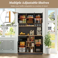 Stylish Kitchen Cabinet with 3 Smooth-Sliding Drawers, Versatile Sideboard with Adjustable Shelves, 105L x 45W x 185H cm, Black+Natural(m-5)
