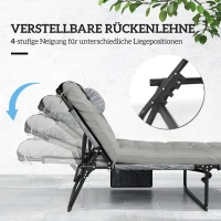 Outsunny Ligbed, 4-voudig verstelbare rugleuning, kussen, zijvak, hoofdsteun, 68 x 189 x 30 cm, Grijs(m-4)