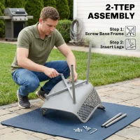 Outsunny Set de 4 Scaune de Grădină Exterioare din PP cu Spătar Diamant Șezut Anti-UV Cotiere și Picioare Metalice Gri(m-4)