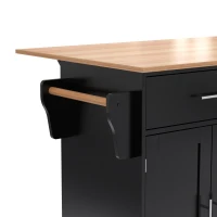 Contemporary Kitchen Storage Trolley with Foldable Dropleaf, Spacious Buffet with Towel Holders, 120L x 71W x 91.5H cm, Black+Natural(m-12)