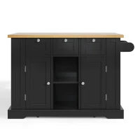 Versatile Kitchen Island with 3 Drawers and 2‑Door Cupboards, Practical Trolley with Extendable Worktop, 132L x 70W x 87H cm, Natural+Black(m-10)