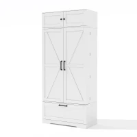 Spacious Kitchen Cabinet with a Drawer, 2 Adjustable Shelves, Multifunctional Pantry for Dining and Living Areas, 80L x 40W x 180H cm, White(m-11)