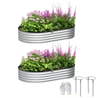 Outsunny Set de 2 jardiniere înălțate din oțel galvanizat kit paturi de grădină margine cauciuc 152 x 91 x 30 cm argintiu(m-8)