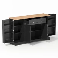 Multifunctional Kitchen Sideboard with Double-Door Compartment, Spacious Cabinet with Adjustable Shelves, 138L x 40W x 85H cm, Black(m-11)