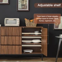 Mid-Century Modern Sideboard with Oak-Grain Slotted Design, Versatile Buffet with Adjustable Shelves, 150L x 40W x 80H cm, Natural(m-5)