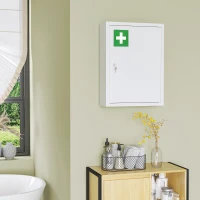 kleankin Botiquín de Pared Armario de Medicinas de Acero Armario con 3 Estantes y 2 Llaves para Baño 40x15x53,5 cm Blanco(m-7)