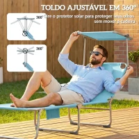 Outsunny Conjunto de 2 Espreguiçadeiras Dobráveis com Dossel 360° Encosto 5 Posições Orifício Facial 188x56x27 cm Azul Claro(m-4)