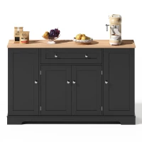 Multifunctional Kitchen Sideboard with Double-Door Compartment, Spacious Cabinet with Adjustable Shelves, 138L x 40W x 85H cm, Black(m-9)