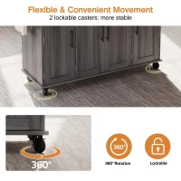 Versatile Kitchen Trolley with Fold-Out Worktop and Lockable Castors, Spacious Kitchen Island with Cabinets, 136L x 70W x 92H cm, Gray(m-8)