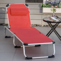 Outsunny șezlong pliabil de grădină cu pernă pentru cap, șezlong cu spătar reglabil în 4 trepte, pat de camping, suport până la 120 kg, pentru exterior/park/grădină, roșu(m-2)