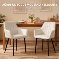 HOMCOM Pack de 2 Sillas de Cocina con Respaldo Reposabrazos y Patas de Metal para Salón 59,5x56,5x81 cm Beige(m-4)