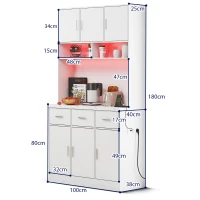 Stylish Tall Pantry Cabinet with App-Controlled LED, Spacious Larder Unit with Water-Resistant Worktop, 100L x 40W x 180H cm, White(m-3)