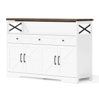 Versatile Sideboard with 2 Cupboards and Smooth‑Glide Drawers, Modern Coffee Bar for Living Room, 140L x 35W x 95H cm, Brown+White(m-8)