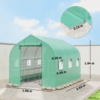 Outsunny Seră tunel de grădină 6 m², seră de grădină cu rafturi, ușă și 6 ferestre, cadru din oțel galvanizat, verde(m-3)