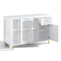 Multifunctional Bar Cabinet with Rotating Extendable Tabletop, Space-Saving Sideboard with Sliding Doors, 122L x 40W x 82H cm, White(m-12)