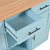 Stylish Kitchen Trolley with Foldable Wood-Grain Countertop, Versatile Buffet with Interchangeable Wheels, 139L x 46W x 91H cm, Blue(m-13)