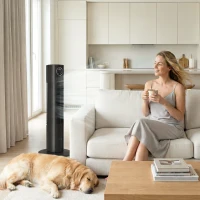 HOMCOM Ventilador de coluna silencioso 28 dB, velocidade 8 m/s, ventilador torre quarto, 12 velocidades, 4 modos, temporizador 12H, preto(m-6)