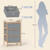 HOMCOM Chest of Drawers, 3 Fabric Drawers Narrow Dresser with Bamboo Frame, Light Grey(m-3)