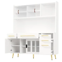 Trendy Sideboard with App-Controlled LED and MDF Pegboard, Tall Storage Cabinet with Sliding Door, 45L x 39W x 171H cm, White(m-12)