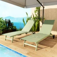 Outsunny Set de 2 șezlonguri din aluminiu și textilenă cu roți spătar rabatabil sarcină max. 150 Kg verde închis(m-4)