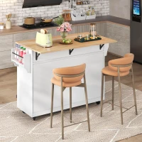 Contemporary Kitchen Storage Trolley with Foldable Dropleaf, Spacious Buffet with Towel Holders, 120L x 71W x 91.5H cm, White+Natural(m-10)